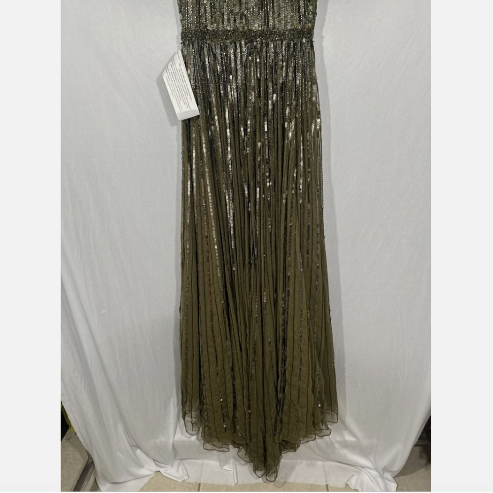 NEW $698 Mac Duggal [ 4 ] Short Sleeve Ombre Sequined‎ Evening Gown Olive #Q548 - Picture 11 of 16